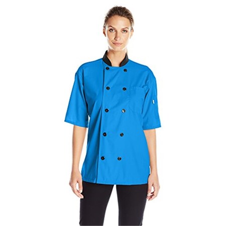 Charlotte Madison Uncommon Threads Womens Havana Chef Coat SS Mesh Black Trim, Cobalt - Large CH2025492